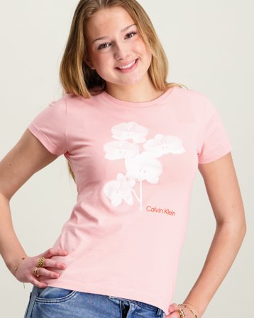 Calvin Klein CK FLOWER SLIM SS T-SHIRT Rosa T-shirts Tjej - Kids Brand Store