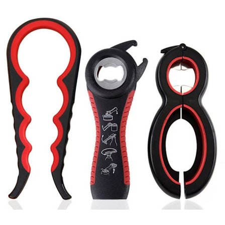 Pullonavaaja, purkinavaaja sulkimella, 5-in-1 kannenavaaja, kierrettävä lasi ja 4-in-1 lasinavaaja, kierrekannen avaaja, kierrelukkoavaaja, 3 kpl 