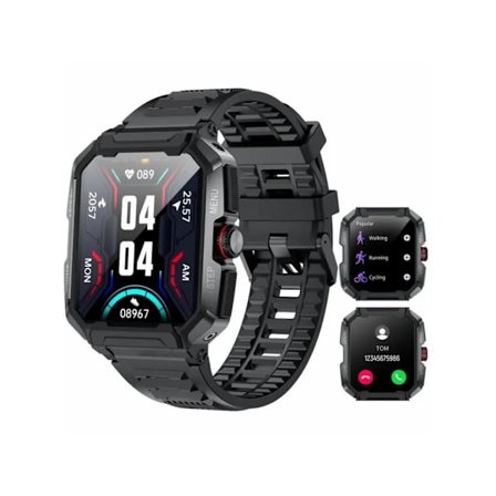 Herre Connected Watch Fitness Hd 1.85 Tommer Vandtæt Taktisk Ur Ip68 Ios Android Sort
