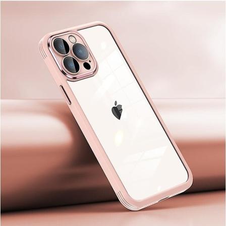 Stöttåligt iPhone-skal med linskydd och transparentt skal rosa för iPhone 13 pro
