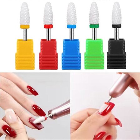 5 stk. Keramiske Negleborebits Sæt til Akrylnegle, 3/32" Professionelle Kutikula Poleringsbits Neglekunstværktøj, Elektriske Neglefile (Majshoved)