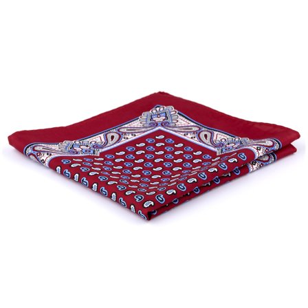 Burgundowo-niebieska poszetka z jedwabiu dla mężczyzn - Wzorzyste poszetki