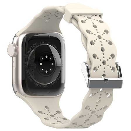 Apple Watch (45 mm) klockarmband i silikon med blommönster - Beige