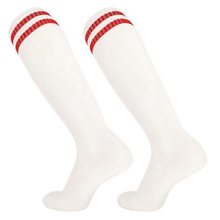 CDP503 1 Pari Miesten Ulkoilu Urheilu Pitkät Jalkapallosukat Raidalliset Korkeat Sukat, Koko L - Valkoinen+Punainen (FMY)