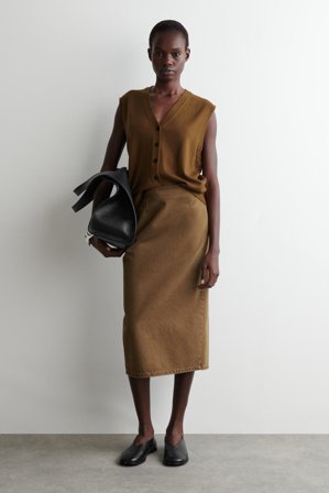 COS Women's Straight Denim Midi Skirt in Beige