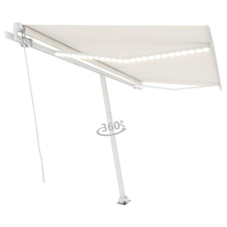 vidaXL Markis manuellt infällbar med LED 450x350 cm gräddvit Creme