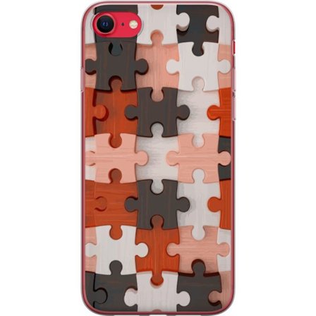 Kompatibel Mobilcover til Apple iPhone 7 Træpuslespilsmønster i varme naturlige farver, sammenføjede puslespilbrikker med en harmonisk og rolig ste