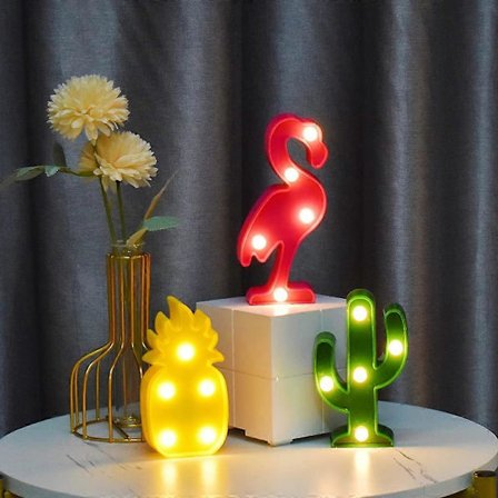 Flamingo Ananas Kaktus Mini Yölamppusetti LED-yövalo