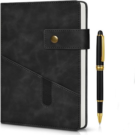 A5 Linjert Skinn Notatbok Innbundet Journal Med Penn Personlig Dagbok For Studenter Og Kontorbruk Svart 15 x 21 cm