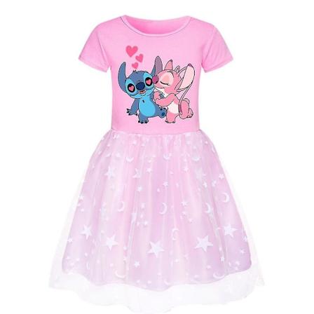 Lilo & Stitch -kuvioinen mekko lapsille, tytöille, lyhythihainen mekko, hame, syntymäpäiväjuhlat, cosplay-naamiaisasu, 3-10 vuotta Pink 9-10 Years