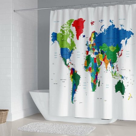 World Map Patterned Shower Curtain Geographic Print Waterproof