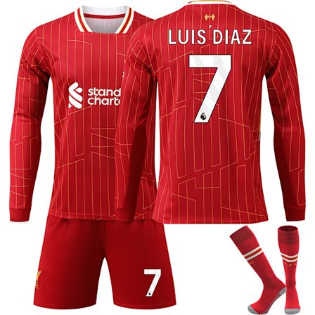 24-25 Liverpool Langærmet Hjemmebanetrøje NR.7 LUIS DIAZ Trøjer Børn Voksen Fodboldudstyr med Sokker
