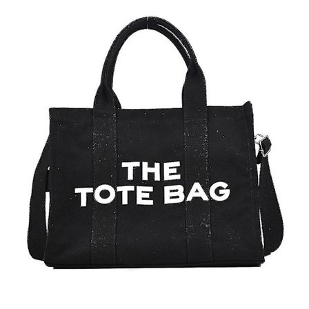 Canvas Monogram Stor Kapacitet Handväska Canvas Väska Svart