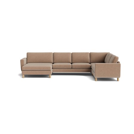 Vendbar U-sofa, Ontario Mørk Beige - 361x255x86cm - Komfortabel hjørnesofa med slidstærkt stof og plads til hele familien