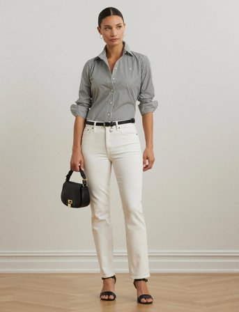 Lauren Ralph Lauren Striped Easy Care Cotton Shirt - Black - XS