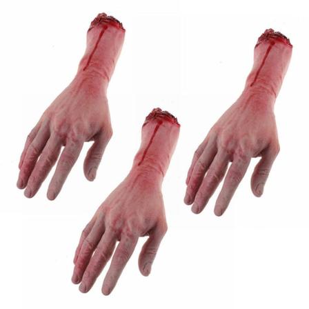 3x Blodig Horror Skummel Halloween Rekvisitt Falsk Avskåret Livsstor Arm Hånd Hus 22-23cm