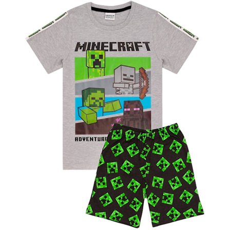 Minecraft Poikien Lyhythihainen Lyhytlahkeinen Pyjamasetti Musta Creeper & Zombine Kokopainatus[HK]