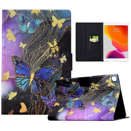 For iPad 10.2 (2020) (2019) iPad Air 10.5 inch (2019) Leather Case Pattern Printing Card Slots Tablet Protective Cover Golden Butterflies