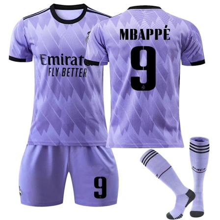 2022-23 Real Madrid Borte Børnefodboldtrøje nr 9 Mbappé-WELLNESS Kids 24(130-140cm)