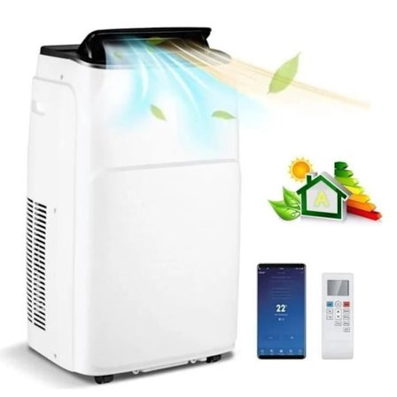 6 i 1 Mobil Klimaanlæg Støjsvag 14000 BTU R290 COSTWAY - Opvarmning/Køling - APP Kontrol/LED Display/Fjernbetjening