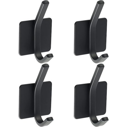 4 stk selvklebende kroker, veggkrok i rustfritt stål SUS 304, svart veggklesstativ, håndkleholder for bad eller kjøkken