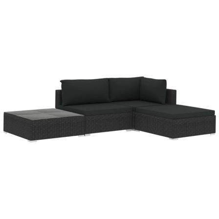 Vidaxl Loungeset För Trädgården Med Dynor 4 Delar Konstrotting S Svart