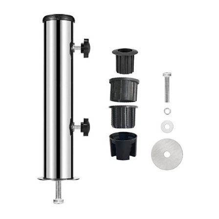 Parasollfot, STATED SUPEROL SUPPLY Ø54 mm i rustfritt stål, tilbehør for parasoller med 4 PVC-reduksjonsringer (Ø28/38/48mm)