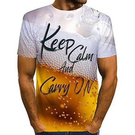 Herr 3D Grafisk Rolig Öl T-shirt Tryckt, Kortärmad Mode Streetwear T-shirts Med Design, 100% Ny (XXS)