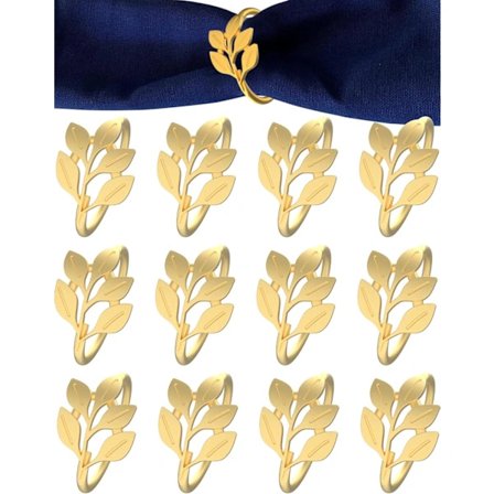 Guld Servietringe Sæt med 12, Blad Guld Servietholdere til Jul Bryllup Fødselsdag Thanksgiving Fest, Metalmateriale