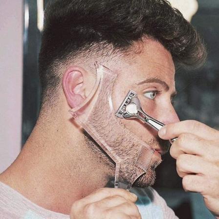 Skægværktøj til formning eller klar skabelon til trimning og barbering, skabelonmodeller med 4 plejelinjer og overskægskam