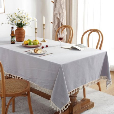 Light Grey Rectangular Tablecloth Stain Resistant Cotton Linen