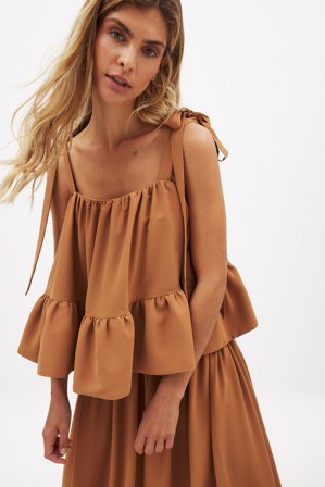 NA-KD Tie Shoulder Ruffle Top - Sommersæt - Brun - EU 38