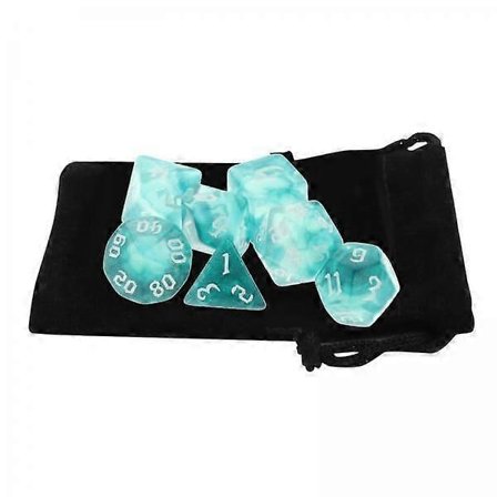 3x Sett med 7 polyedriske terninger for RPG-er - Inkluderer blå fløyelspose