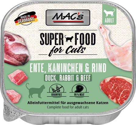Mac's Super Food for Cats And, Kanin og Storfe 16x100g - Våtfôr