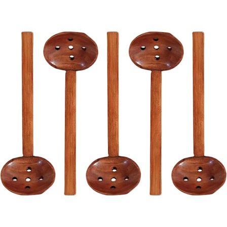 Puiset lusikat, 5 kpl Japanilainen pitkävartinen kilpikonnalusikka Ajisen Ramen -lusikka Premium puinen kauha puuroa Ramen-keittoa varten, reiällinen 