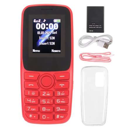 2G Telefon Ulåst for Eldre Studenter 1.77in Senior Basic Telefon Stor Knapp Doble Kort Dobbel Standby SOS Hjelp LED Blits Lys Rød