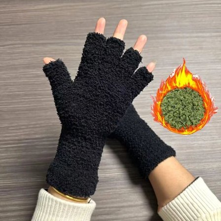 Soft Plush Gloves Women Winter Thicken Coral Fleece Long Arm Touchscreen Fingerless Glove Warm Half Finger Outdoor Work Mittens