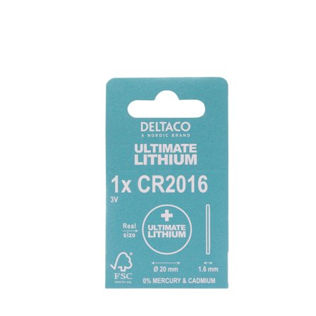 Deltaco Ultimate Lithium, 3V, CR2016 button cell, 1-pk