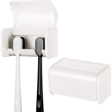 Tandborsthållare väggmonterad med lock för badrum, 2 stycken