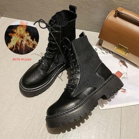 Kvinnor Army Combat Ankel Snörstövlar 4830 black with fur 9