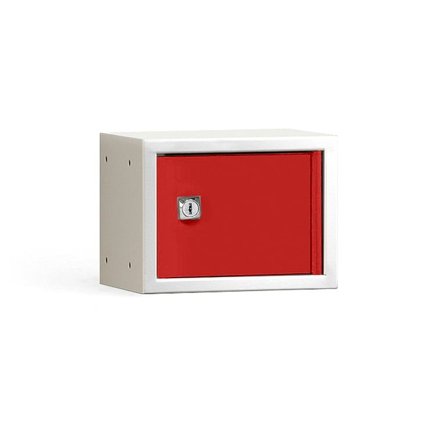 Personal effects locker CUBE, grey with red door, 150x200x150 mm