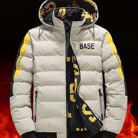 Varm og Stilig Vendbar Polstret Herre Fritids Base Grafisk Trykkjakke, Hettejakke Med Glidelåslommer For Høst Vinter