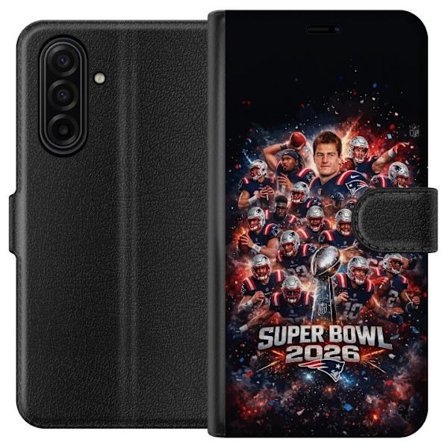 Yhteensopiva Lompakkokotelo Samsung Galaxy A17 5G Super Bowl 2026 juliste, jossa New England Patriots ja NFL-mestaruuspalkinto räjähtävän urheilullise