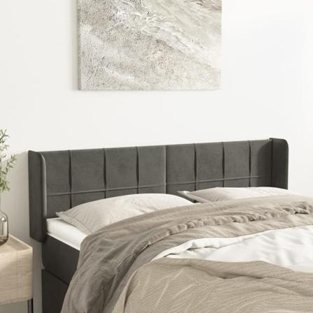 Vidaxl Huvudgavel Med Kanter Mörkgrå 147x16x78/88 Cm Sammet Grå