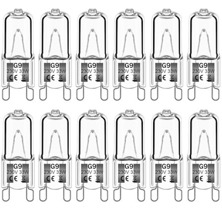 12-pakning G9 Halogenpærer 33W 230V 2800K Varmhvit 380lm, Klar Kapsel Dimma...