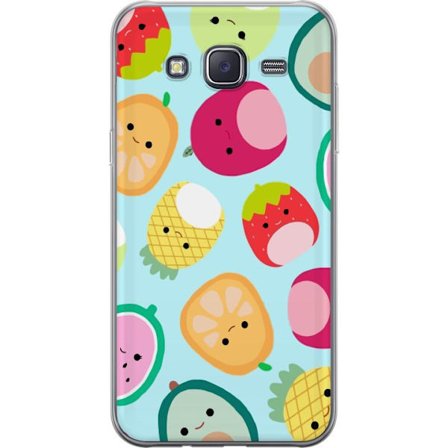Kompatibelt Mobildeksel til Samsung Galaxy J5 Mønster av kawaii-frukter som jordbær sitron ananas og avocado på lyseblå bakgrunn