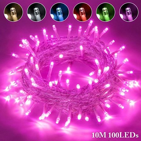 ROSNEK Ulkovalaisin 100LED 10M (Vaaleanpunainen) Joulukuusen Valo IP44 Kestävä, Puutarha Häät Juhlat