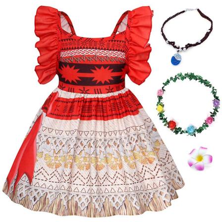 4st Moana Princess Klänningar Cosplay Kostym Set Dress Up 100cm 100cm