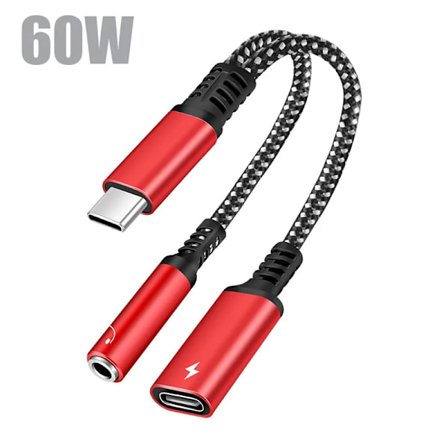 2-i-1 USB C till 3,5 mm hörlursuttagsadapter Typ C PD 60W Laddning Ljud Aux Adapter kompatibel med Ipad Pro Samsung S20 Ultra Xiaomi Huawei