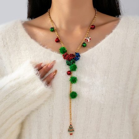 Juletræ Y-formet halskæde med klokke og kvast til kvinder, perfekt til jul